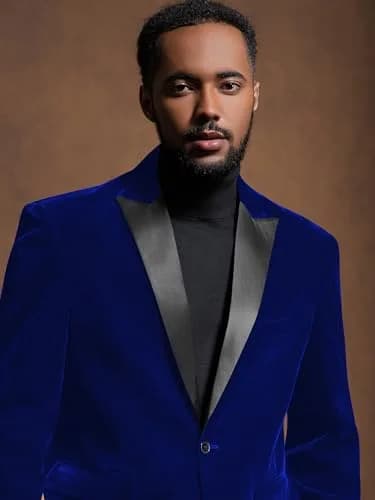MAGE MALE Men's 2 Piece Velvet Suit X-Large | Slim Fit Tuxedo with Peak Lapel (48.82 in chest, 37.01 in waist) thumbnail 3