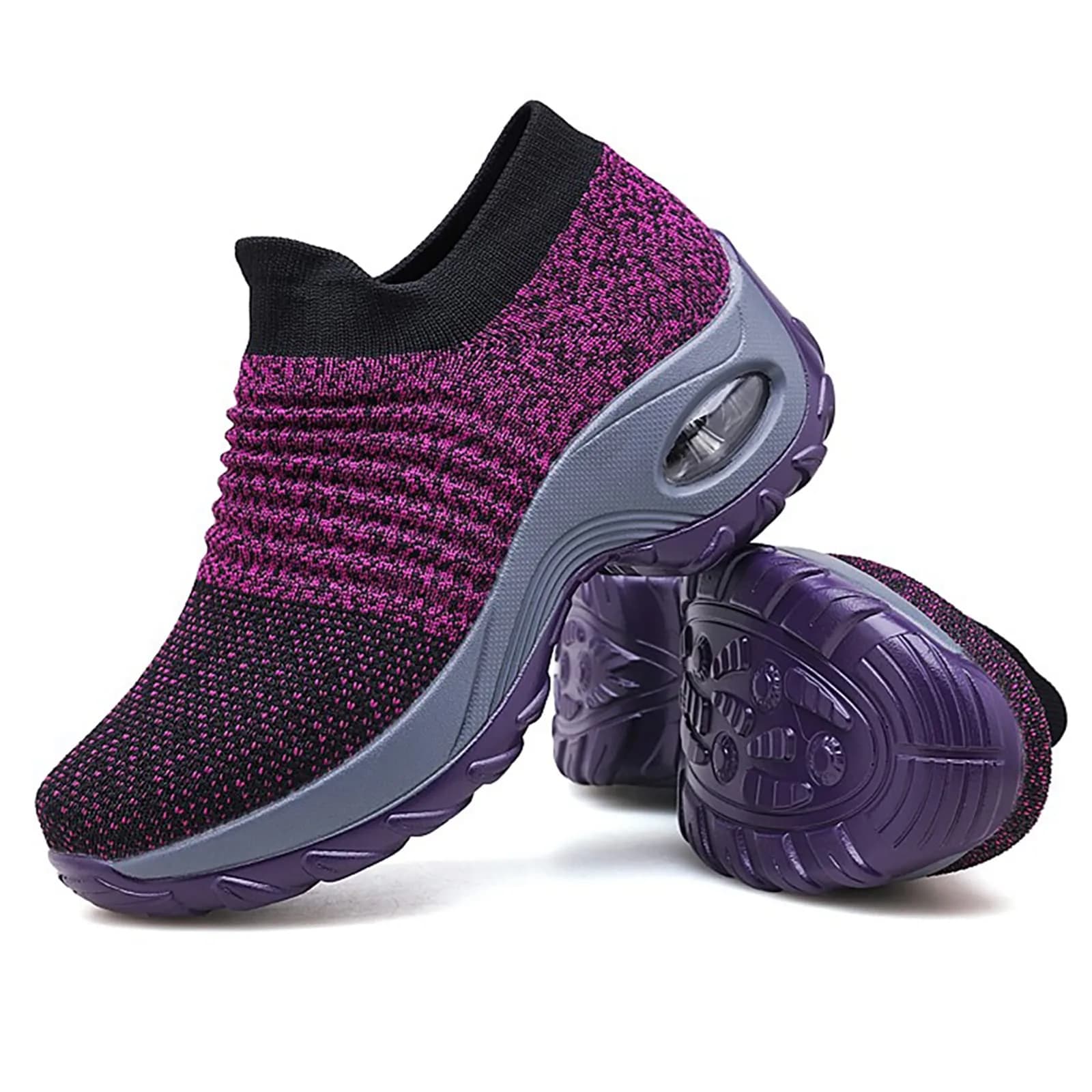 Slow Man Women's Walking Shoes Sock Sneakers Mesh Slip On Air Cushion 8 | Breathable, Lightweight & Comfortable — Purple / 5.5