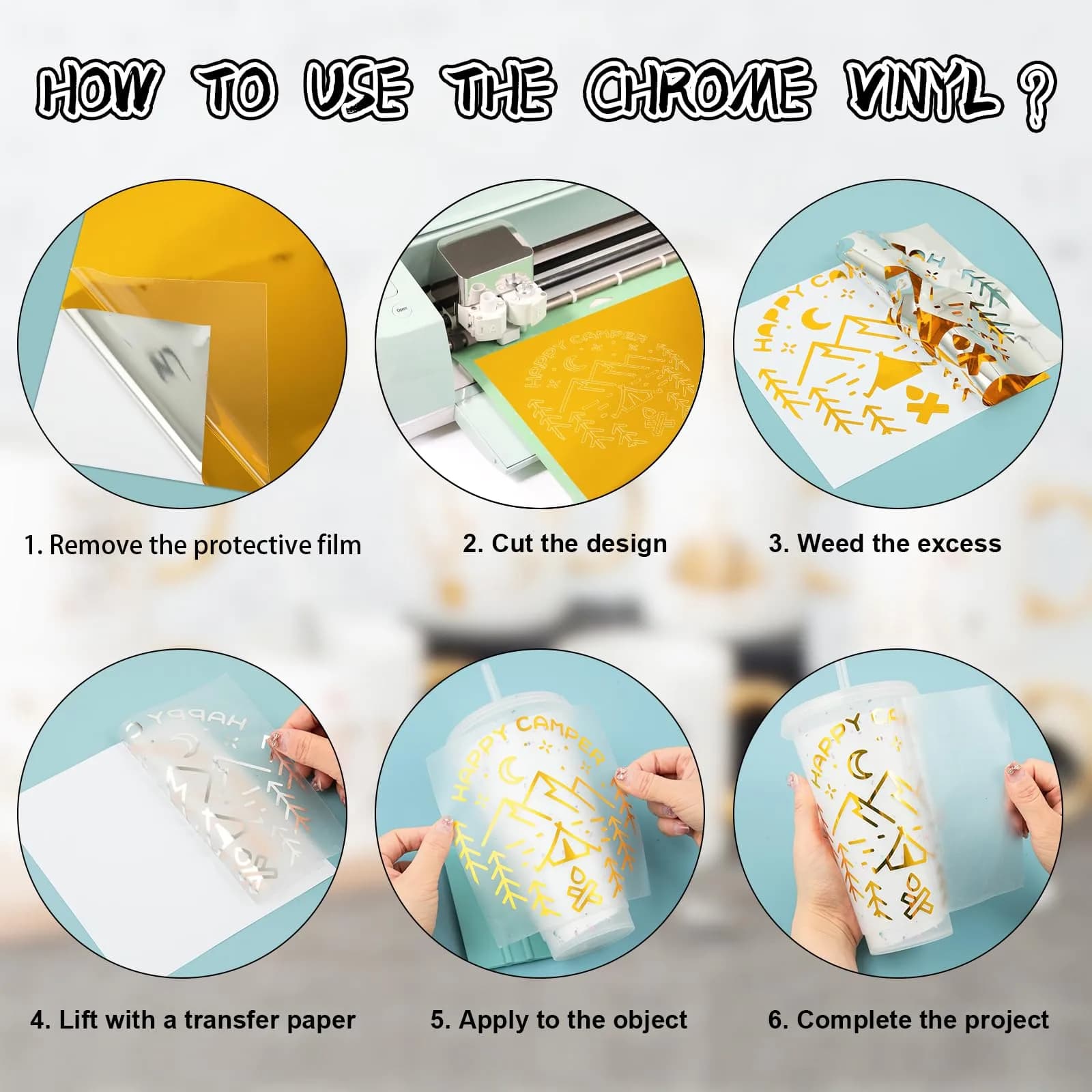 VINYL FROG Gold Chrome Vinyl - 12"x60" (0.3m x 1.52m) | Permanent Mirror Finish Craft Vinyl for Cutters - view 4