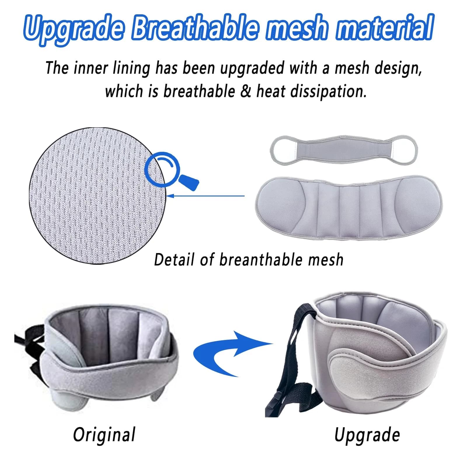 LETTON Adjustable Child Head Support Pillow for Car Seats, Toddler & Infant Headrest | 21 x 17 inches (Grey) — Grey