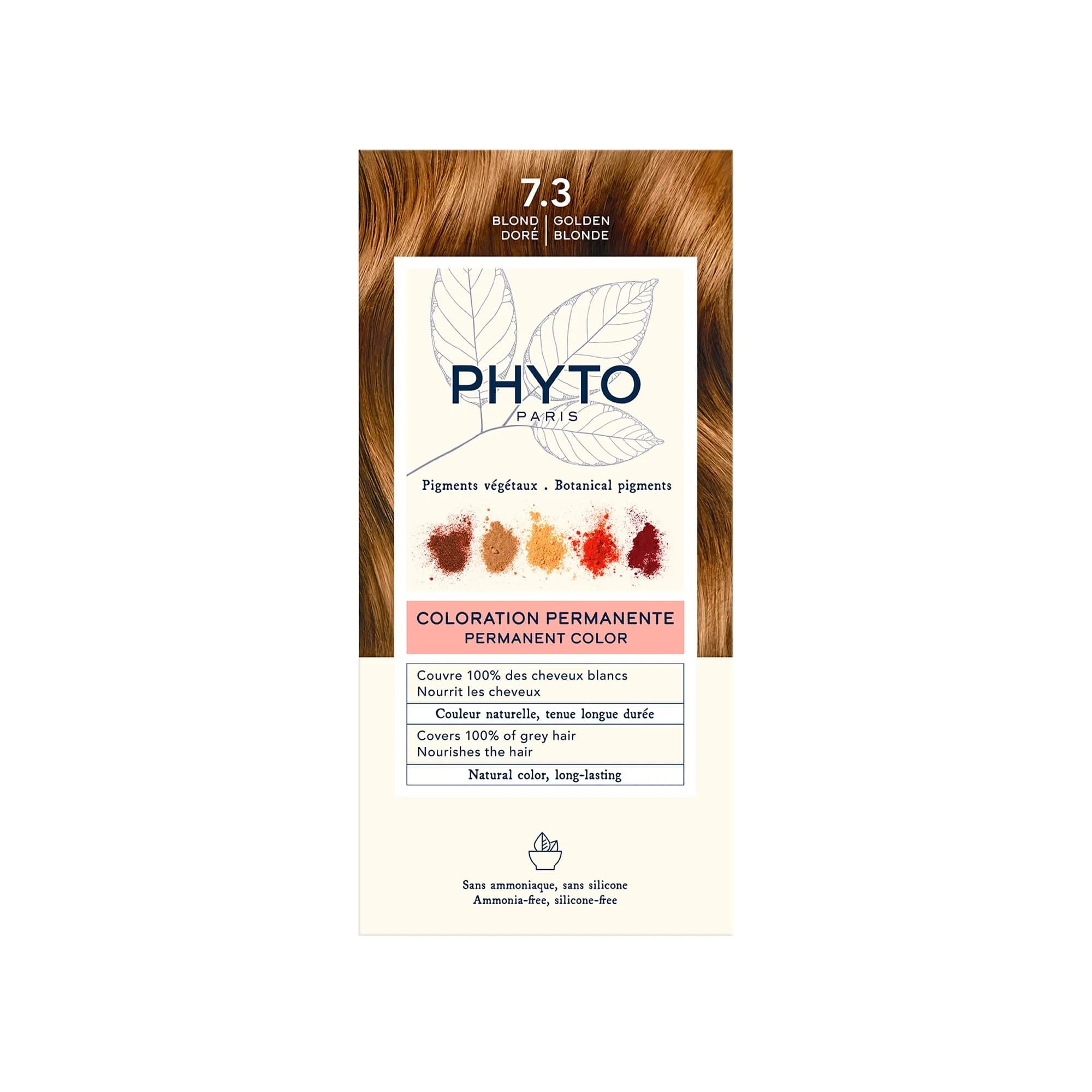 PHYTO Phytocolor Permanent Hair Color 7.3 Golden Blonde | Botanical Pigments, 100% Grey Coverage, Ammonia-Free, 0.42 oz - main product image