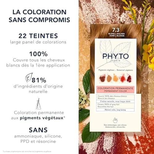 PHYTO Phytocolor Permanent Hair Color 7.3 Golden Blonde | Botanical Pigments, 100% Grey Coverage, Ammonia-Free, 0.42 oz thumbnail 2