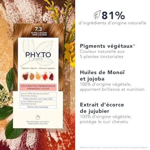 PHYTO Phytocolor Permanent Hair Color 7.3 Golden Blonde | Botanical Pigments, 100% Grey Coverage, Ammonia-Free, 0.42 oz thumbnail 3
