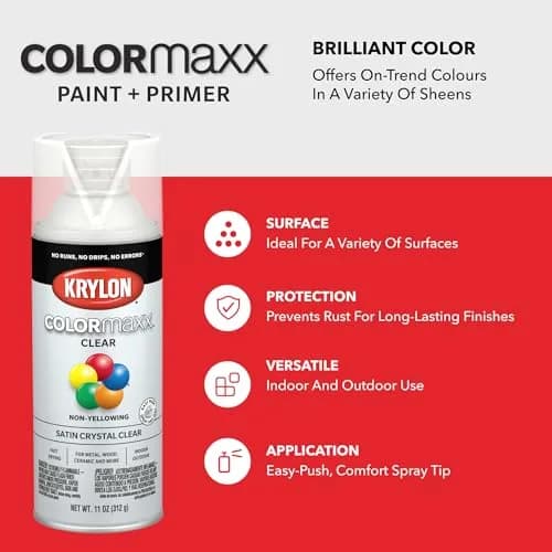 Krylon COLORmaxx Acrylic Clear Spray Paint Satin Crystal Clear 11 oz (312 g) | Indoor/Outdoor Use thumbnail 7