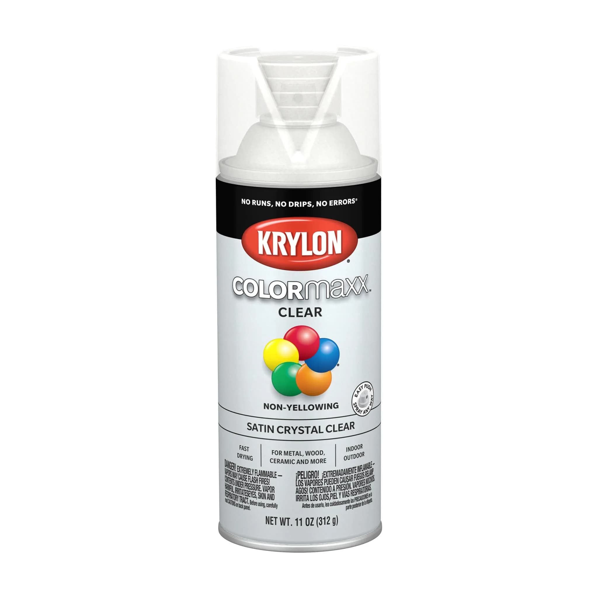 Krylon COLORmaxx Acrylic Clear Spray Paint Satin Crystal Clear 11 oz (312 g) | Indoor/Outdoor Use - main product image