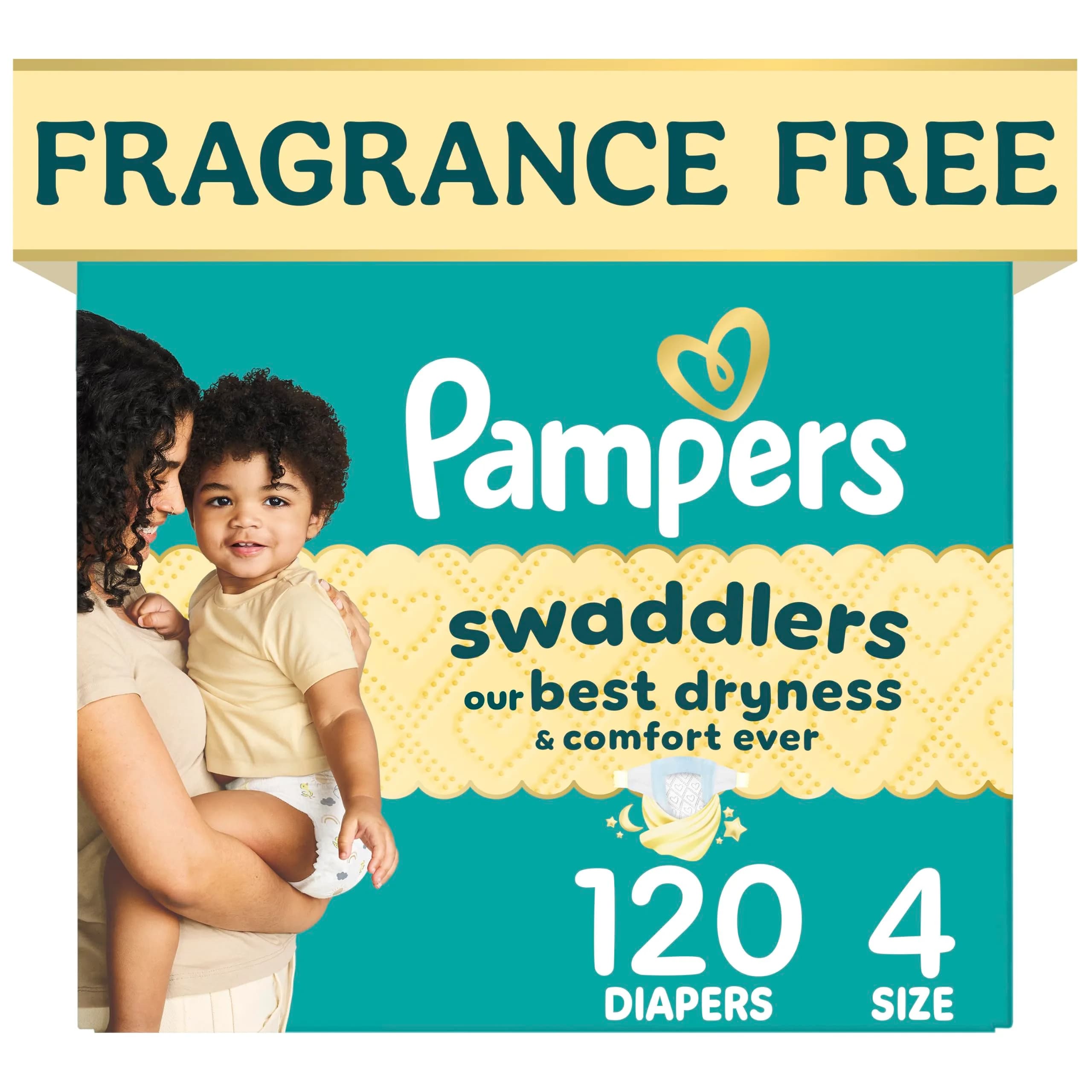 Pampers Swaddlers Diapers Size 4 (15-34 lbs / 7-13 kg), 120 Count | Hypoallergenic & Skin-Safe - main product image