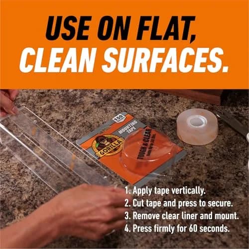 Gorilla Invisible Hold Mounting Tape Clear 1 Inch x 150 Inches | Permanent Double-Sided Adhesive thumbnail 4