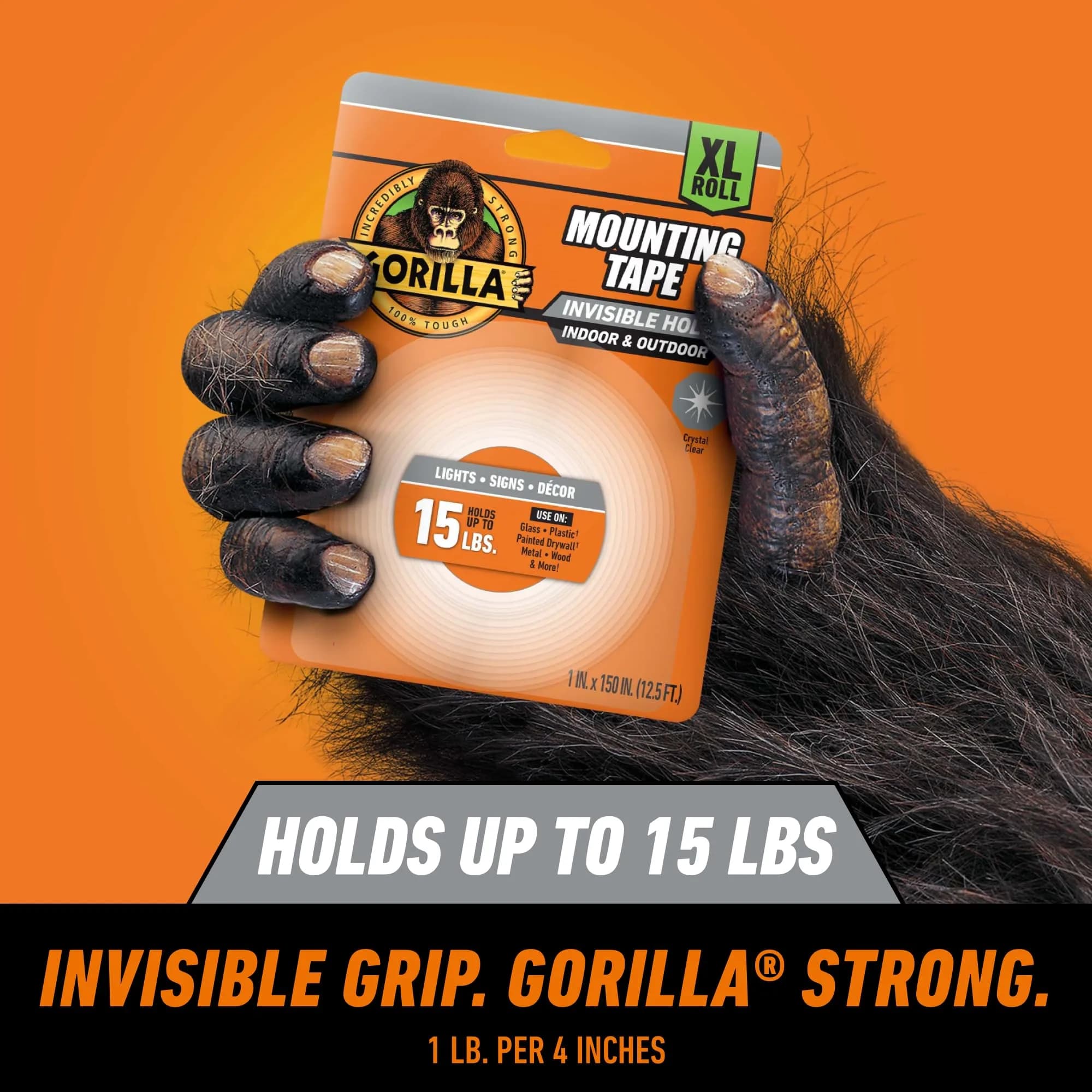 Gorilla Invisible Hold Mounting Tape Clear Double Sided Adhesive - 150 Inches Long | Permanent Indoor Outdoor Hanging - view 2