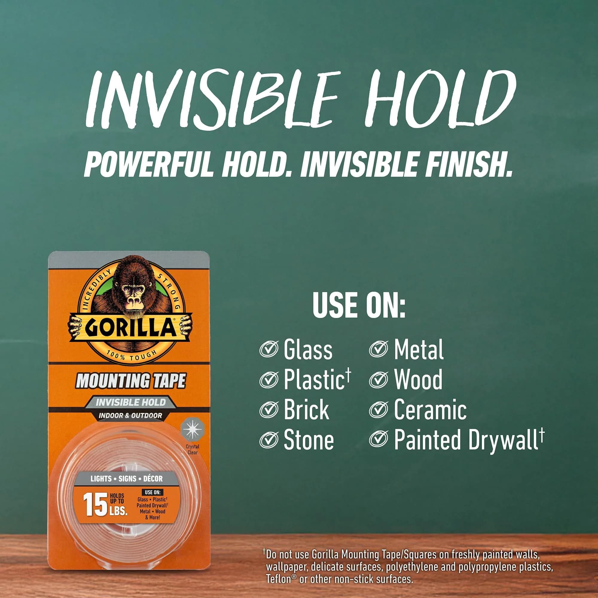 Gorilla Invisible Hold Mounting Tape Clear Double Sided Adhesive - 150 Inches Long | Permanent Indoor Outdoor Hanging - view 3