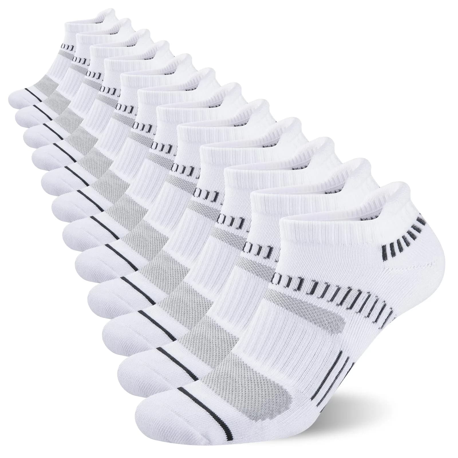 COOPLUS Mens Ankle Socks Athletic Cushioned Breathable Low Cut Tab With Arch Support - 6 Pairs — White