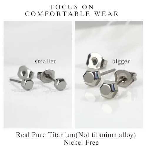 TGNEL Hexagon Stud Earrings for Sensitive Ears | 3.7mm Titanium Hypoallergenic Cartilage Helix Piercing thumbnail 7