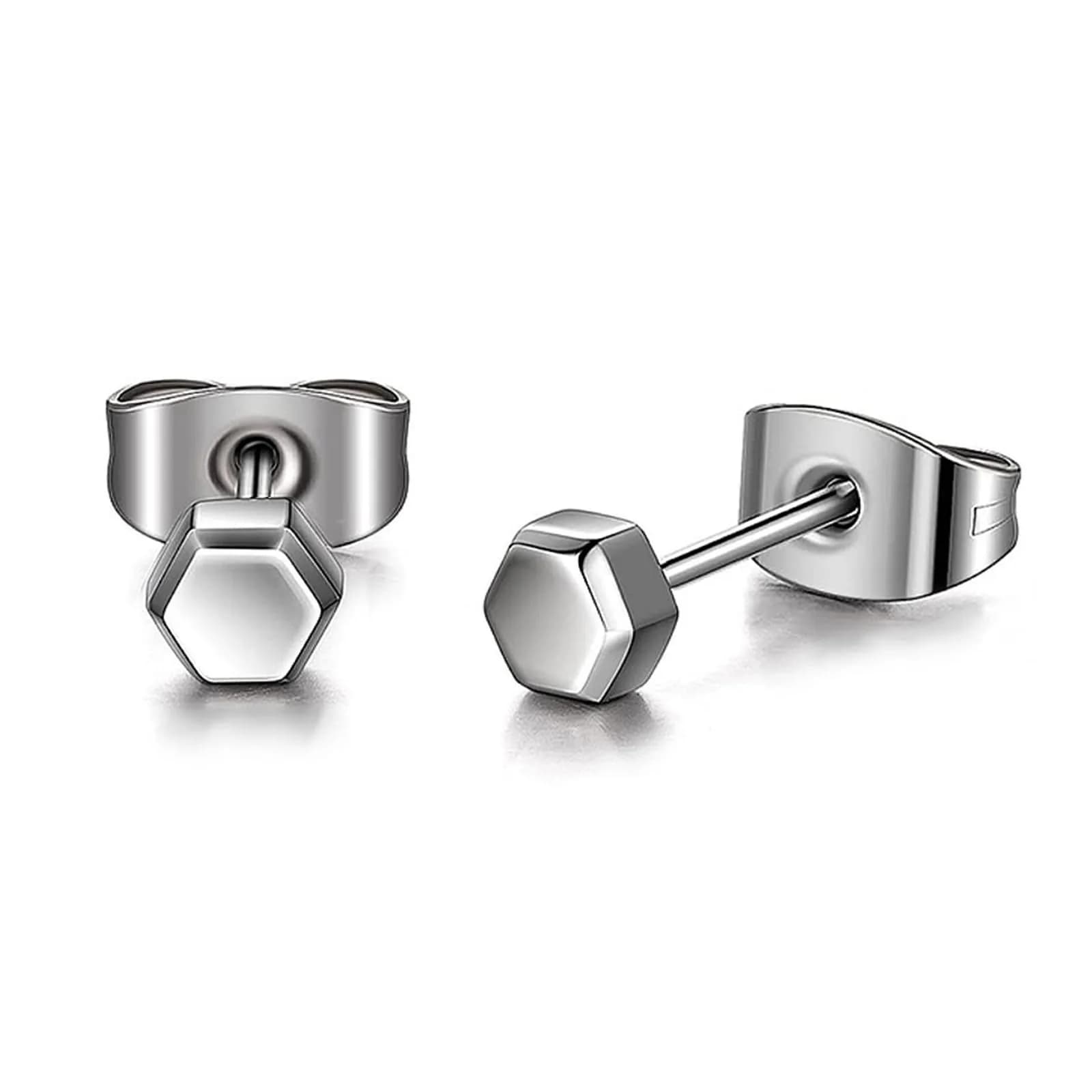 TGNEL Hexagon Stud Earrings for Sensitive Ears | 3.7mm Titanium Hypoallergenic Cartilage Helix Piercing - main product image