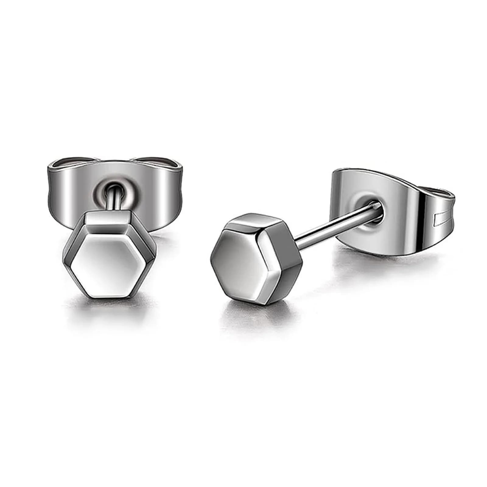 TGNEL Hexagon Stud Earrings 4.4mm | Pure Titanium Hypoallergenic for Sensitive Ears — Larger Hexagon