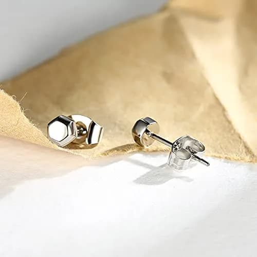 TGNEL Hexagon Stud Earrings 4.4mm | Pure Titanium Hypoallergenic for Sensitive Ears thumbnail 6
