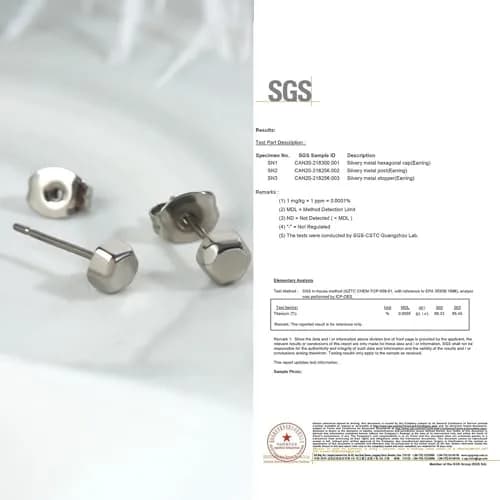 TGNEL Hexagon Stud Earrings 4.4mm | Pure Titanium Hypoallergenic for Sensitive Ears thumbnail 8