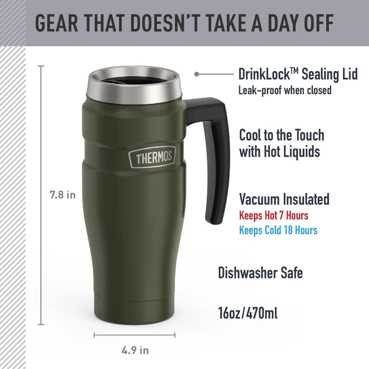 THERMOS Stainless King Travel Mug with Handle 16oz (473ml) | Leak-Proof, Dishwasher Safe - view 2