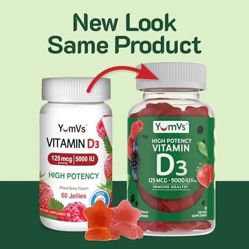 YUM-V'S Vitamin D3 Gummies 5000 IU 125mcg | Support Immune & Bone Health, Non-GMO, Gluten-Free (60 Count) thumbnail 8
