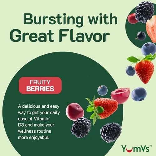 YUM-V'S Vitamin D3 Gummies 5000 IU 125mcg | Support Immune & Bone Health, Non-GMO, Gluten-Free (60 Count) thumbnail 3