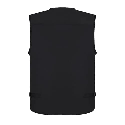 LUSI MADAM Men's Stone Washed Denim Multi-pocketed Fishing Work Outerwear Vest Large Pure Black | Durable & Practical thumbnail 4