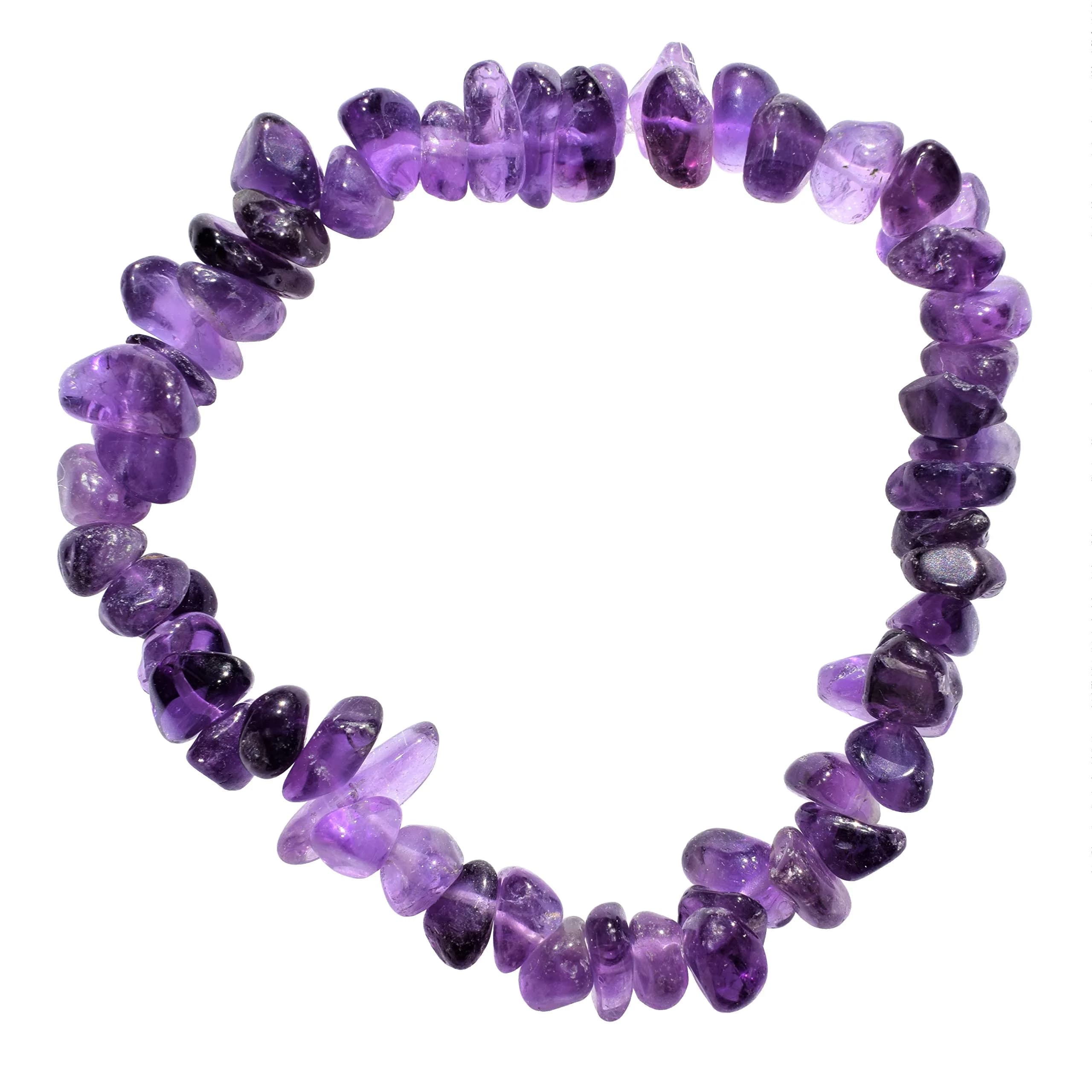 Zenergy Gems CHARGED Premium 7" Natural Dark Amethyst Crystal Chip Bracelet Stretchy + Selenite Heart Charging Crystal — Amethyst (Premium - Dark)