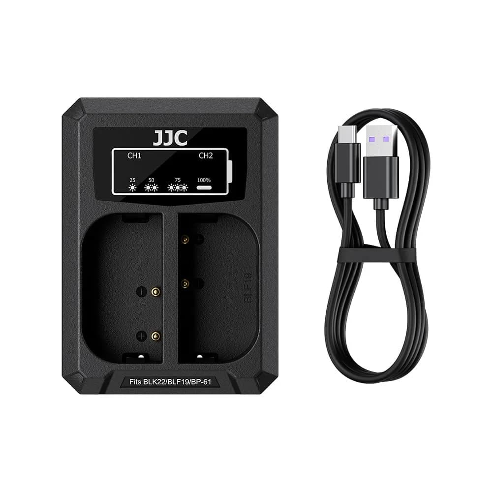 JJC Dual Battery Charger for Panasonic Lumix GH7 GH6 GH5 II GH5S GH5 GH4 GH3 S9 S5 IIX S5 II S5 G9 II G9 | USB Input, 2-Slot, 4-Hour Charge
