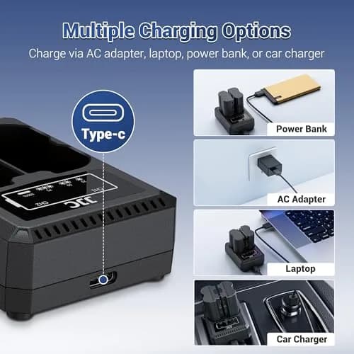 JJC Dual Battery Charger for Panasonic Lumix GH7 GH6 GH5 II GH5S GH5 GH4 GH3 S9 S5 IIX S5 II S5 G9 II G9 | USB Input, 2-Slot, 4-Hour Charge thumbnail 5