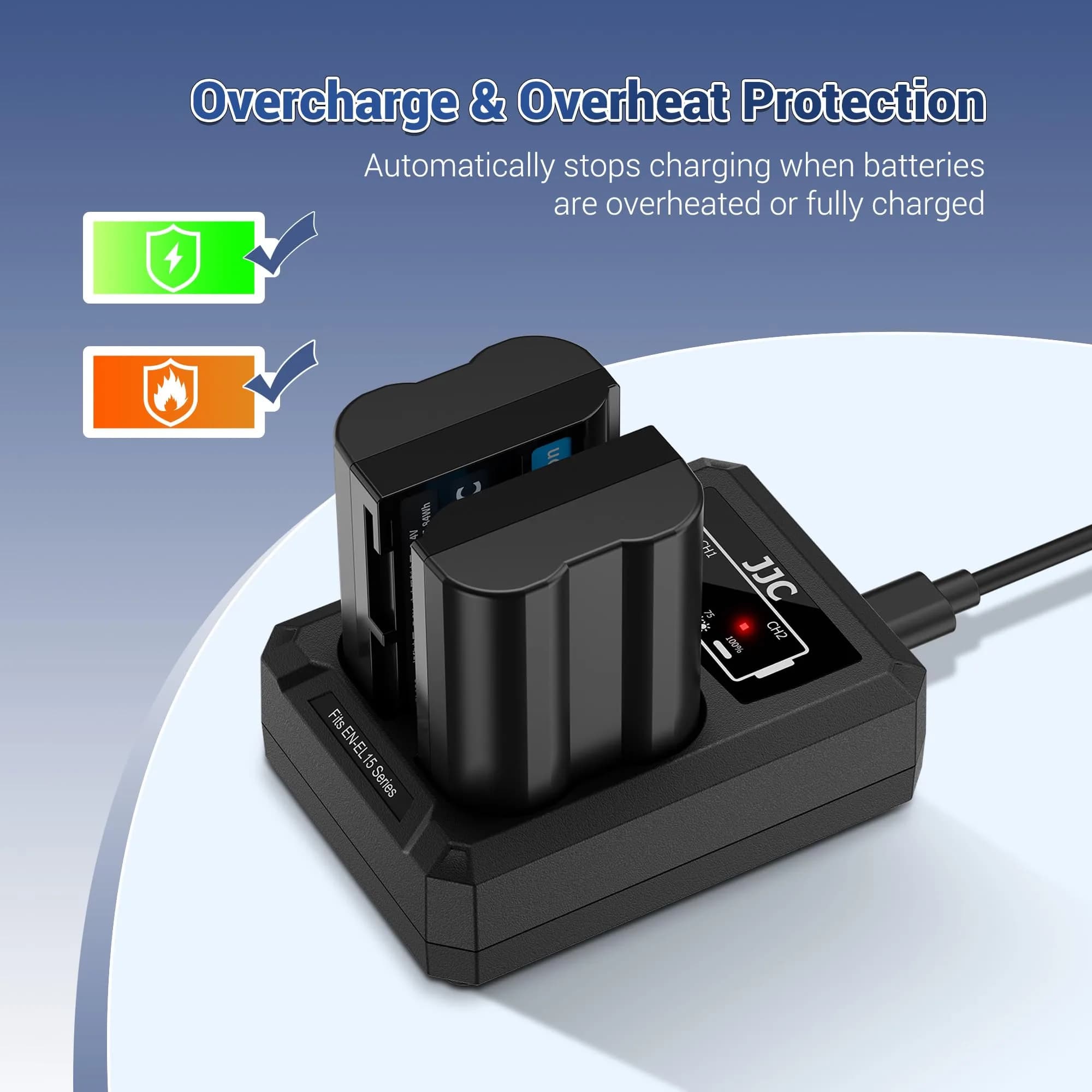 JJC Dual Battery Charger for Panasonic Lumix GH7 GH6 GH5 II GH5S GH5 GH4 GH3 S9 S5 IIX S5 II S5 G9 II G9 | USB Input, 2-Slot, 4-Hour Charge - view 6