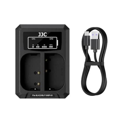 JJC Dual Battery Charger for Panasonic Lumix GH7 GH6 GH5 II GH5S GH5 GH4 GH3 S9 S5 IIX S5 II S5 G9 II G9 | USB Input, 2-Slot, 4-Hour Charge thumbnail 1