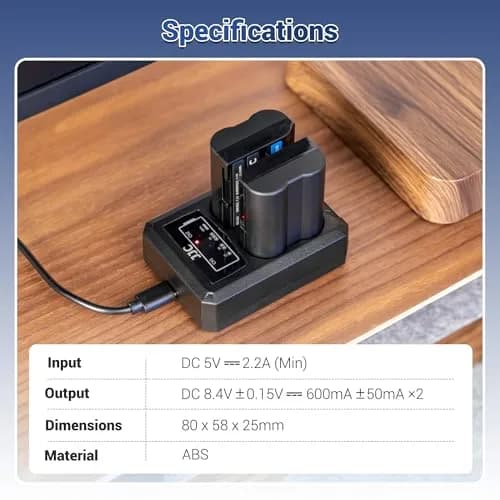 JJC Dual Battery Charger for Panasonic Lumix GH7 GH6 GH5 II GH5S GH5 GH4 GH3 S9 S5 IIX S5 II S5 G9 II G9 | USB Input, 2-Slot, 4-Hour Charge thumbnail 8
