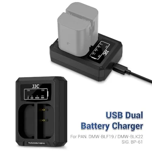 JJC Dual Battery Charger for Panasonic Lumix GH7 GH6 GH5 II GH5S GH5 GH4 GH3 S9 S5 IIX S5 II S5 G9 II G9 | USB Input, 2-Slot, 4-Hour Charge thumbnail 2