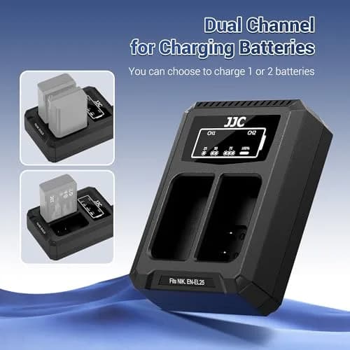 JJC Dual Battery Charger for Panasonic Lumix GH7 GH6 GH5 II GH5S GH5 GH4 GH3 S9 S5 IIX S5 II S5 G9 II G9 | USB Input, 2-Slot, 4-Hour Charge thumbnail 3