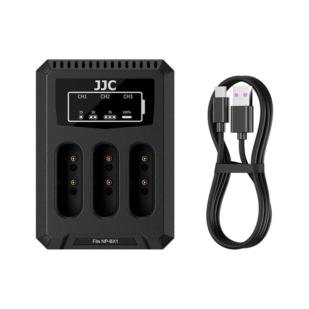 JJC Triple Slot USB Battery Charger for Sony NP-BX1 Batteries | Charges 3 Batteries Simultaneously - main product image