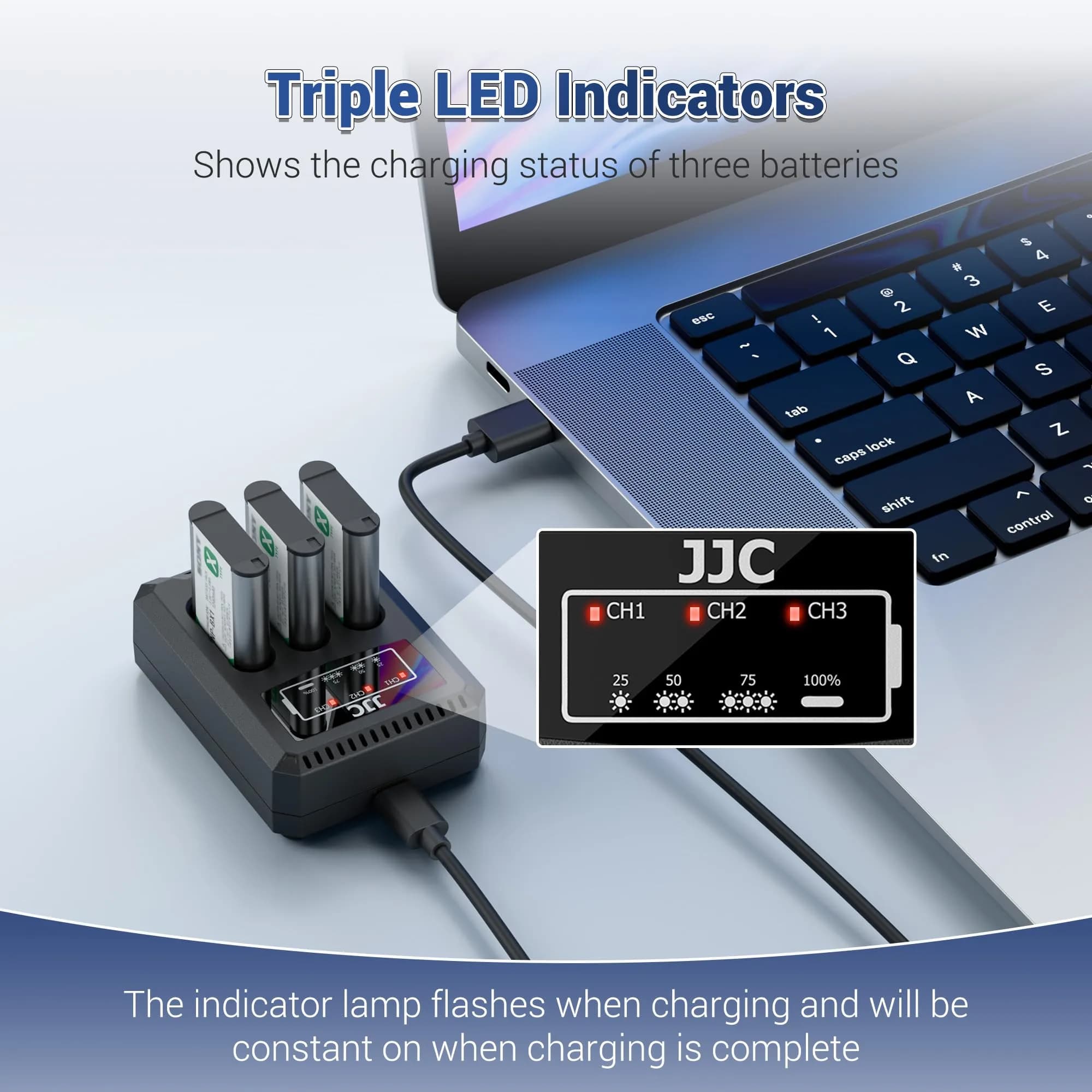 JJC Triple Slot USB Battery Charger for Sony NP-BX1 Batteries | Charges 3 Batteries Simultaneously - view 6