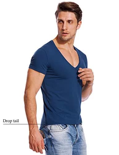 Zecmos Men's Royal Blue V Neck T-Shirt Slim Fit 100% Cotton | Muscle Fit Undershirt thumbnail 4