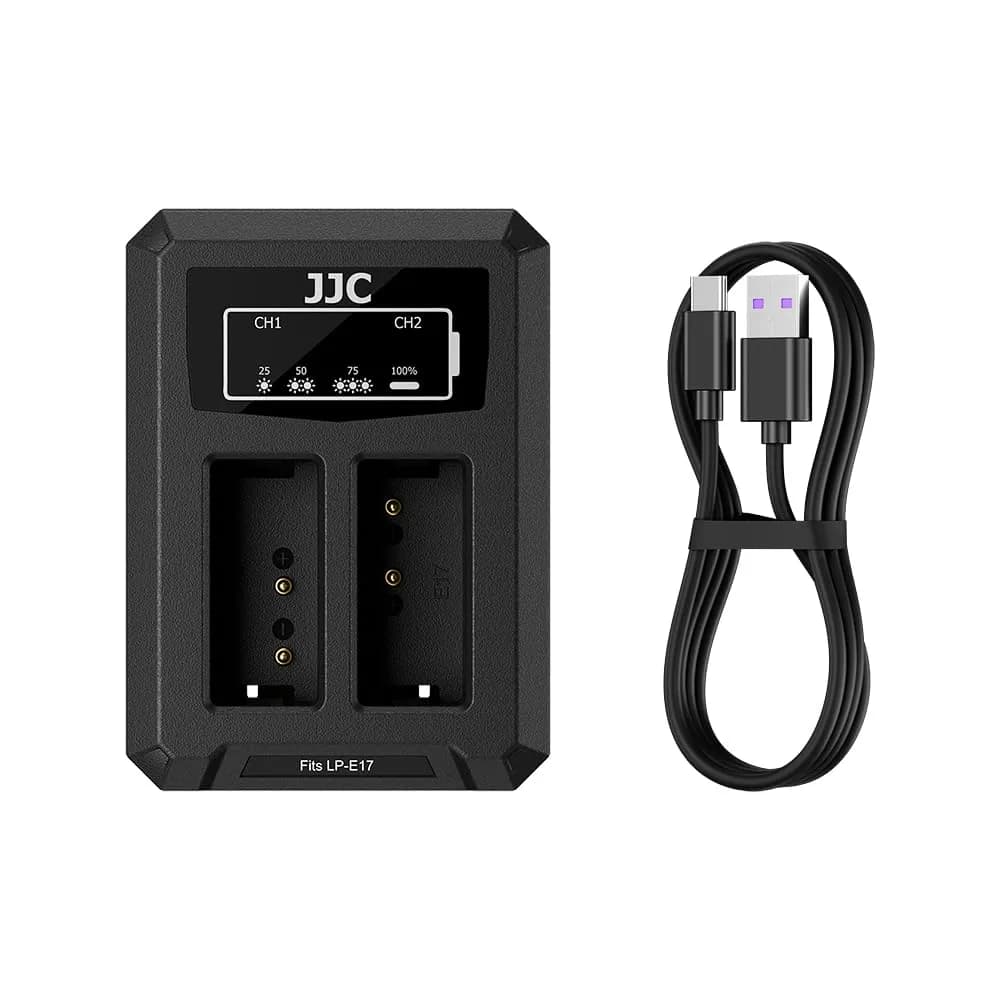 JJC LP-E17 Dual USB Battery Charger for Canon EOS R100 R50 R10 Rebel T8i T7i T6i | Charges 2 Batteries Simultaneously