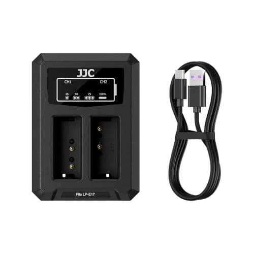 JJC LP-E17 Dual USB Battery Charger for Canon EOS R100 R50 R10 Rebel T8i T7i T6i | Charges 2 Batteries Simultaneously thumbnail 1
