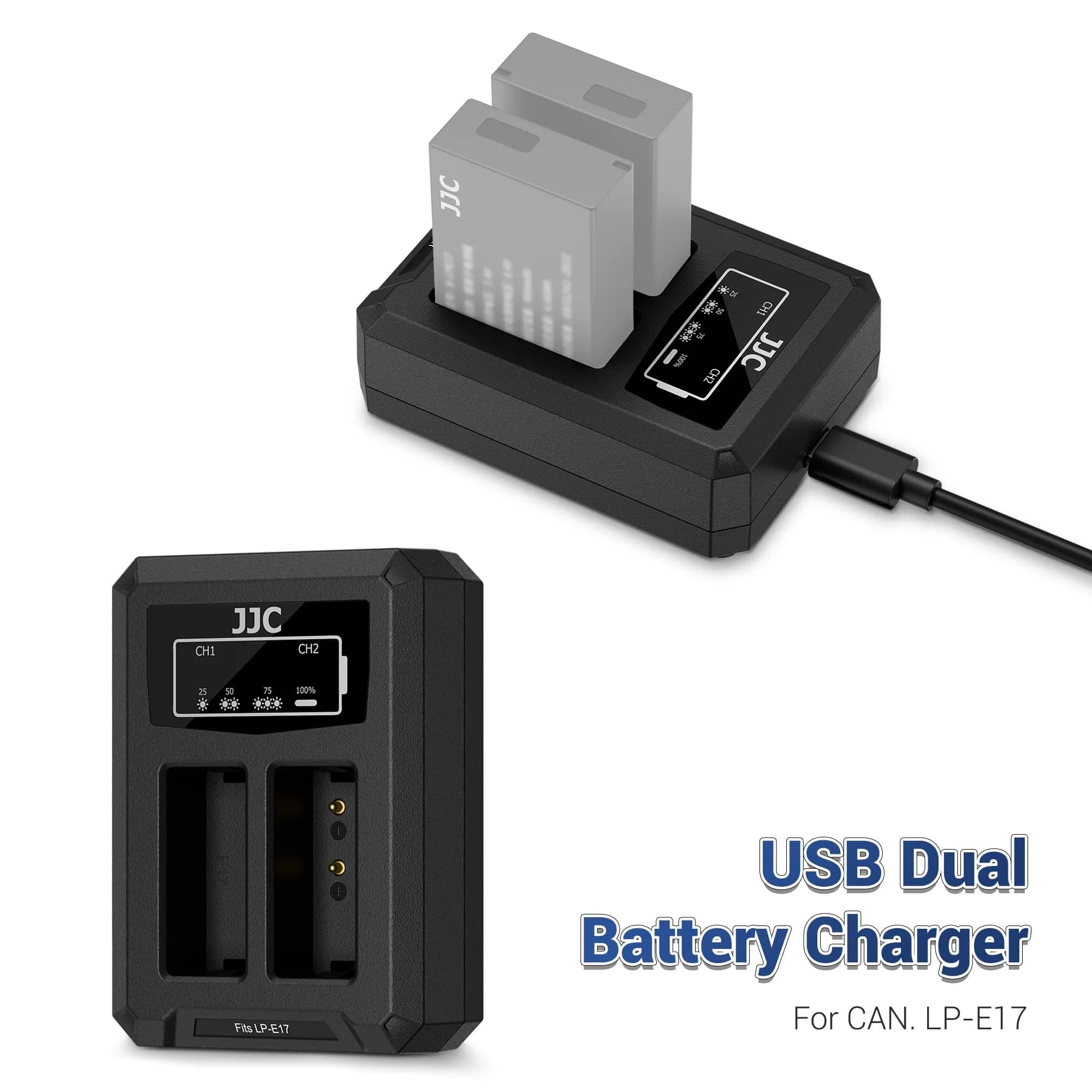 JJC LP-E17 Dual USB Battery Charger for Canon EOS R100 R50 R10 Rebel T8i T7i T6i | Charges 2 Batteries Simultaneously - view 2