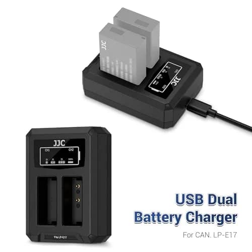 JJC LP-E17 Dual USB Battery Charger for Canon EOS R100 R50 R10 Rebel T8i T7i T6i | Charges 2 Batteries Simultaneously thumbnail 2