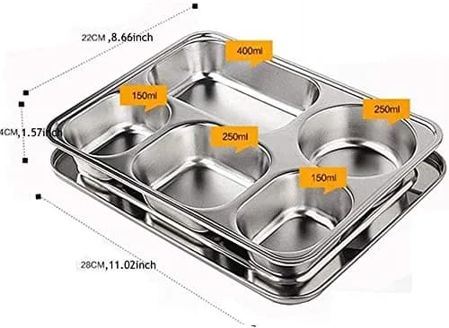 AIYoo 2 Stainless Steel Divided Plates Tray 11.2 inch | Unbreakable Portion Control Plate for Adults thumbnail 4