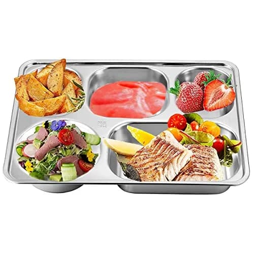 AIYoo 2 Stainless Steel Divided Plates Tray 11.2 inch | Unbreakable Portion Control Plate for Adults thumbnail 3