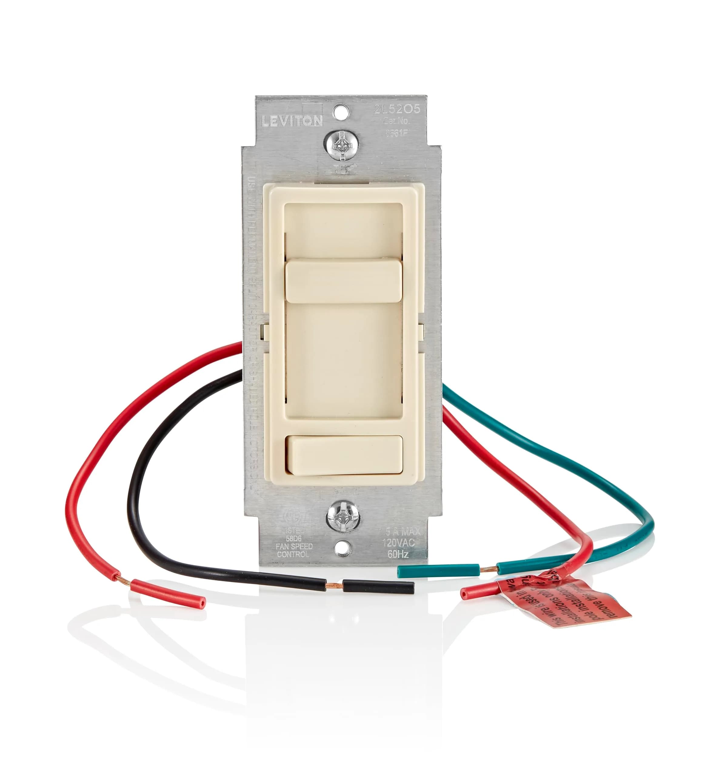 Leviton SureSlide Ceiling Fan Wall Switch, Quiet 3-Speed Fan Control, 1.5 Amps, 661F-10T, Light Almond | Low Noise, Precise Speed Control