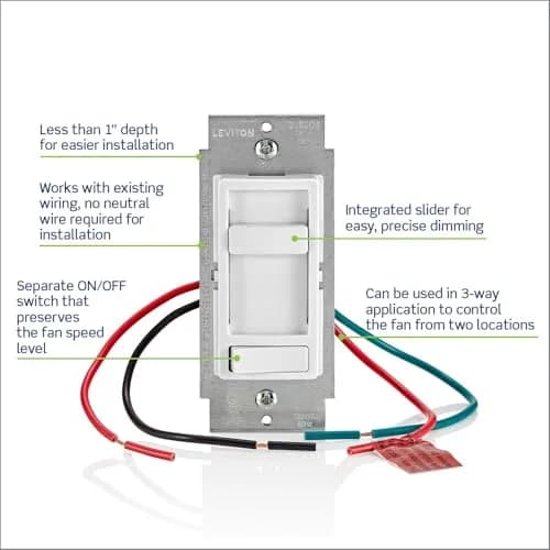 Leviton SureSlide Ceiling Fan Wall Switch, Quiet 3-Speed Fan Control, 1.5 Amps, 661F-10T, Light Almond | Low Noise, Precise Speed Control thumbnail 2