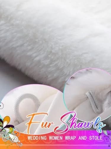 Aukmla White Bridal Fur Wraps and Shawls | Wedding & Party Accessory (150 x 36 cm, Faux Fur) thumbnail 4