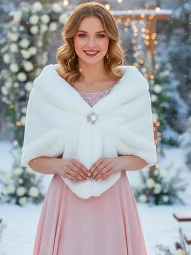 Aukmla White Bridal Fur Wraps and Shawls | Wedding & Party Accessory (150 x 36 cm, Faux Fur) thumbnail 5