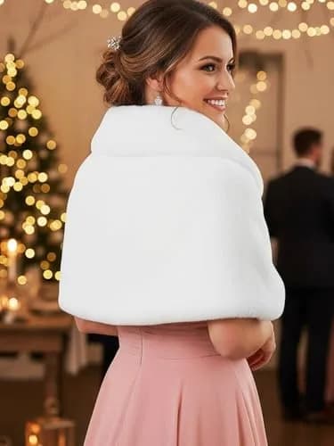 Aukmla White Bridal Fur Wraps and Shawls | Wedding & Party Accessory (150 x 36 cm, Faux Fur) thumbnail 6