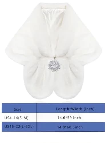 Aukmla White Bridal Fur Wraps and Shawls | Wedding & Party Accessory (150 x 36 cm, Faux Fur) thumbnail 7