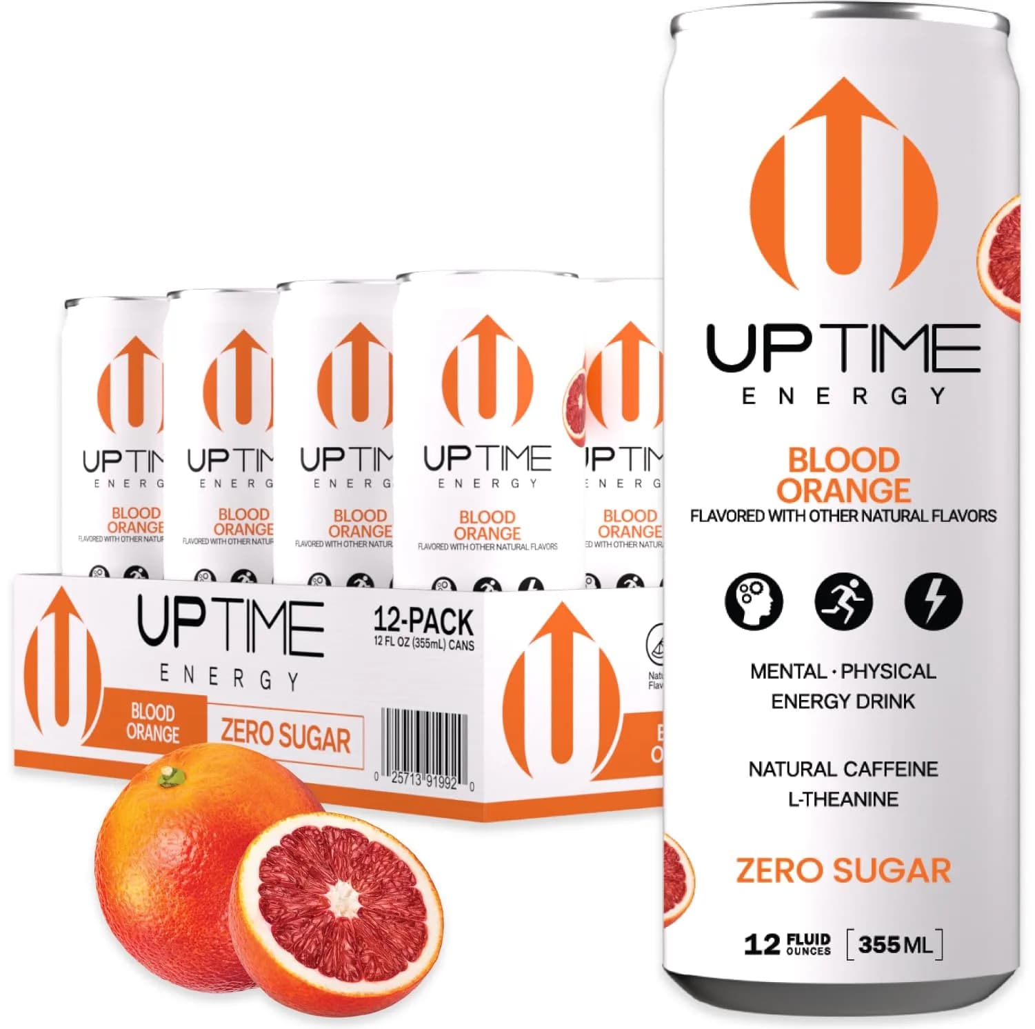 UPTIME Energy Drink, Blood Orange, 12 Fl Oz | Natural Caffeine, Zero Calories, Focus Support