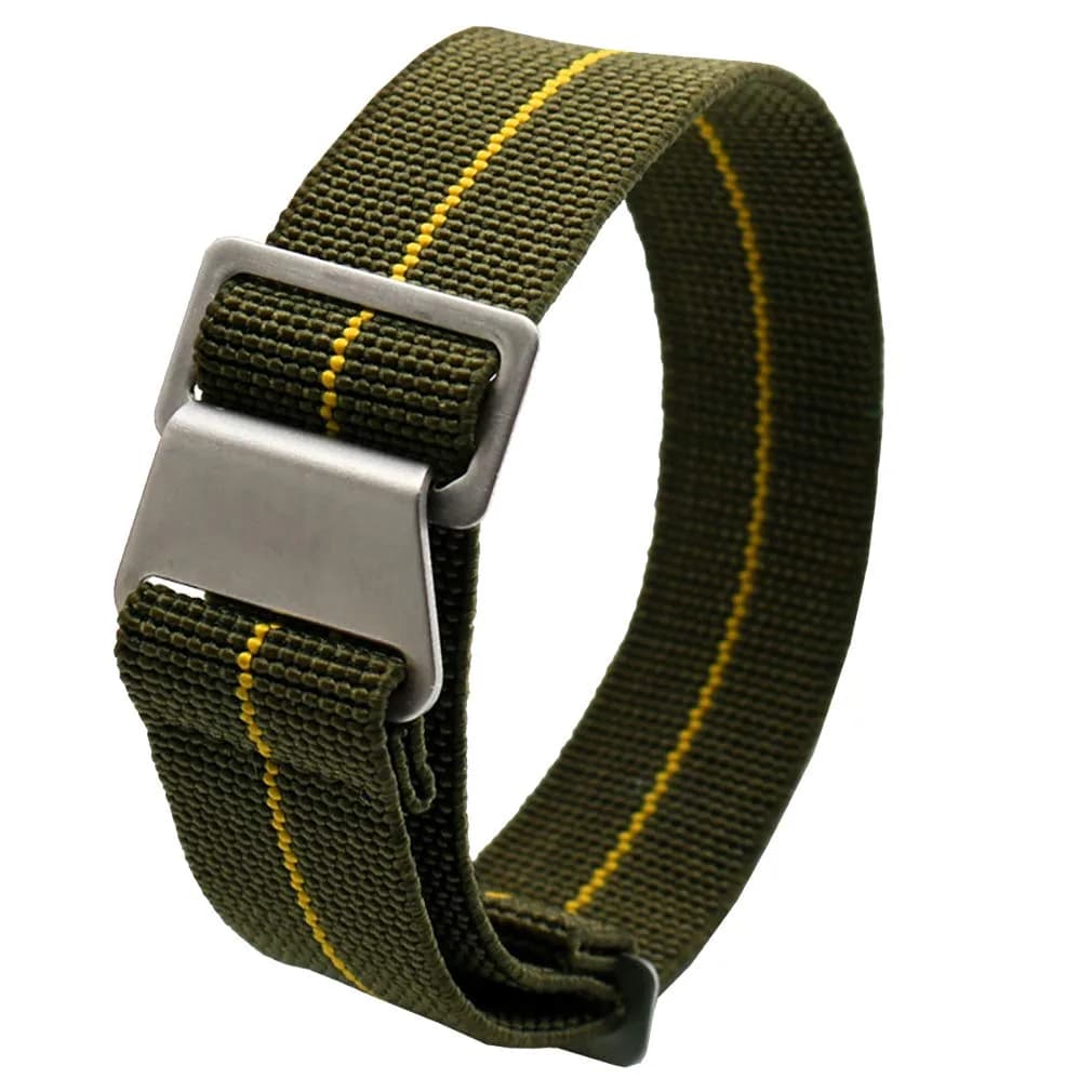 NIBD Watch Band with Elastic Nylon Strap 20/21/22mm | Military Army Style, Durable & Water-Resistant — Green with Yellow