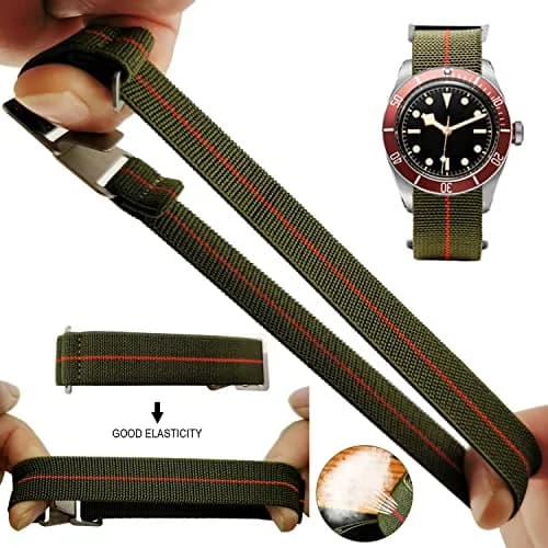 NIBD Watch Band 20mm Green with Red | Elastic Nylon Military Style (100-120 chars) thumbnail 2