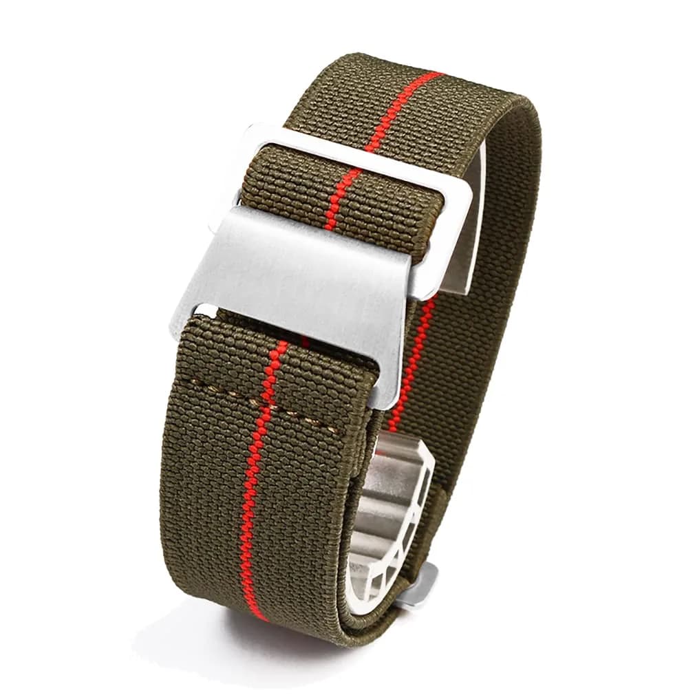 NIBD Watch Band 20mm Green with Red | Elastic Nylon Military Style (100-120 chars) - main product image